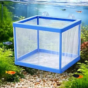 petzlifeworld FS-01 Fish Tank Breeder Net Box with Suction Cups | Blue Mesh Fry Saver for Aquarium | Isolation Box for Baby, Injured & Aggressive Fish