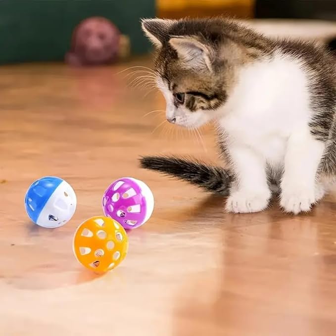 Petzlifeworld Big Lattice Cat Balls with Bell - Wiggly Jingle, Rattle, and Vibrant Colors for Interactive Play (Pack of 3)