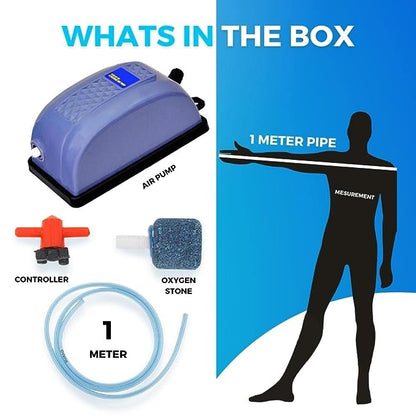 Blue Pet Complete Air Motor Oxygen Pump Starter Kit Combo for Aquarium Fish Tank (Includes Air Pump, Check Valve, Controller, Air Tube & Air Stone)