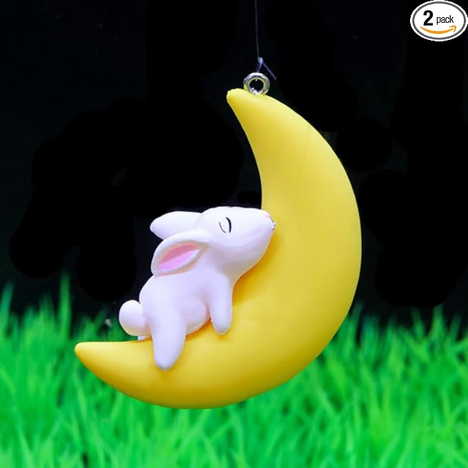PetzLifeworld 2 Pcs Floating Yellow Half Moon Sleeping Pet Aquarium Toys Mini Fish Tank Attractive Cute Decoration, Miniature Resin Decors (Rabbit)