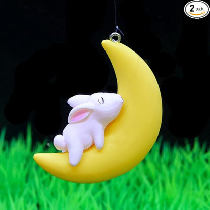 PetzLifeworld 2 Pcs Floating Yellow Half Moon Sleeping Pet Aquarium Toys Mini Fish Tank Attractive Cute Decoration, Miniature Resin Decors (Rabbit)