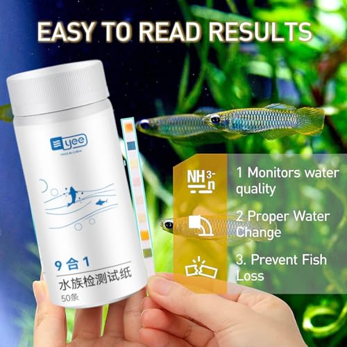 YEE 9 in 1 Aquarium 50 Test Strips for Freshwater Saltwater,Test Kit with Quick and Accurate, Pond Fish Tank and Swimming Pool Test Strips Testing Nitrite,Nitrate,Clorine,pH and More