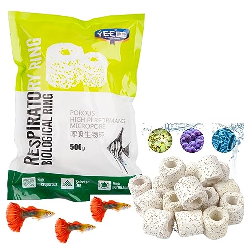 YEE Red Porous Ceramic Ring and Net Bag Aquarium Filter Media for Enhancing Water Quality and Clarity (500 G)