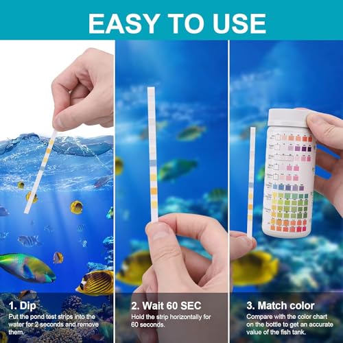 YEE 9 in 1 Aquarium 50 Test Strips for Freshwater Saltwater,Test Kit with Quick and Accurate, Pond Fish Tank and Swimming Pool Test Strips Testing Nitrite,Nitrate,Clorine,pH and More