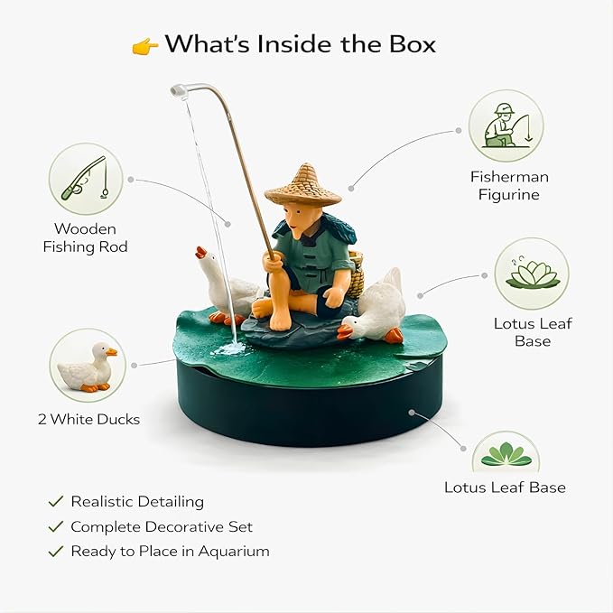 Petzlifeworld Resin Fisherman Aquarium Decoration Figurine – Hand Painted Fishing Statue Ornament for Fish Tank, Aquarium, Mini Garden, Terrarium & DIY Landscape Decor