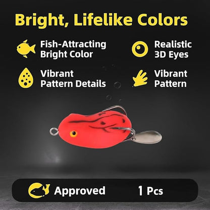 petzlifeworld Realistic Red Soft Frog Fishing Lure 1pc – Topwater Floating Frog Bait with Double Hooks – Weedless Design for Bass, Snakehead, Pike – Life-Like Action | Red Colour