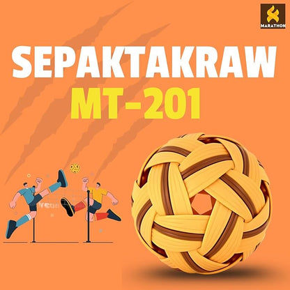 petzlifeworld  Marathon MT-201 Competition General Sepak Takraw Ball for Men | Lightweight Rattan-Style Plastic Ball | Durable & Safe for Indoor/Outdoor Play | Made in Thailand