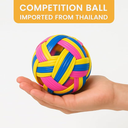 petzlifeworld Sepak Takraw Competition Ball (Multi Color) Imported from Thailand | Kick Volleyball Training & Tournament Ball | Durable Woven Design | Growing Sport in India