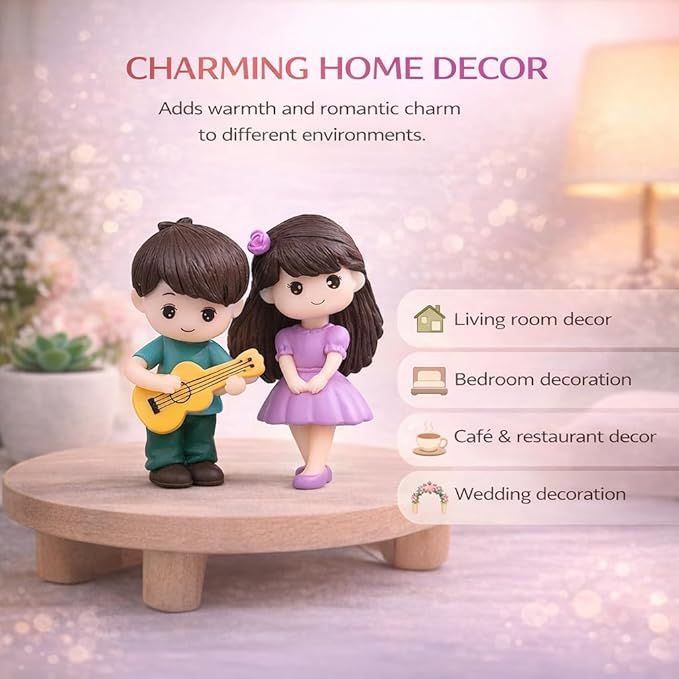 Petzlifeworld Miniature Romantic Love Couple Figurine with Guitar – Cute Resin Couple Statue Showpiece for Home Decor, Anniversary Wedding Valentine Gift, Desk Table Decoration for Bedroom Living Room