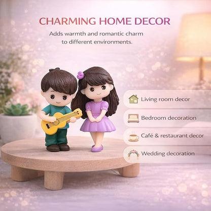 Petzlifeworld Miniature Romantic Love Couple Figurine with Guitar – Cute Resin Couple Statue Showpiece for Home Decor, Anniversary Wedding Valentine Gift, Desk Table Decoration for Bedroom Living Room