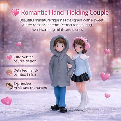 Petzlifeworld Miniature Snow Couple Figurines Romantic Hand-Holding Pair for DIY Fairy Garden, Terrarium, Aquarium & Christmas Village Decor – Cute Winter Mini Figurine Set for Tabletop Decoration & Gift
