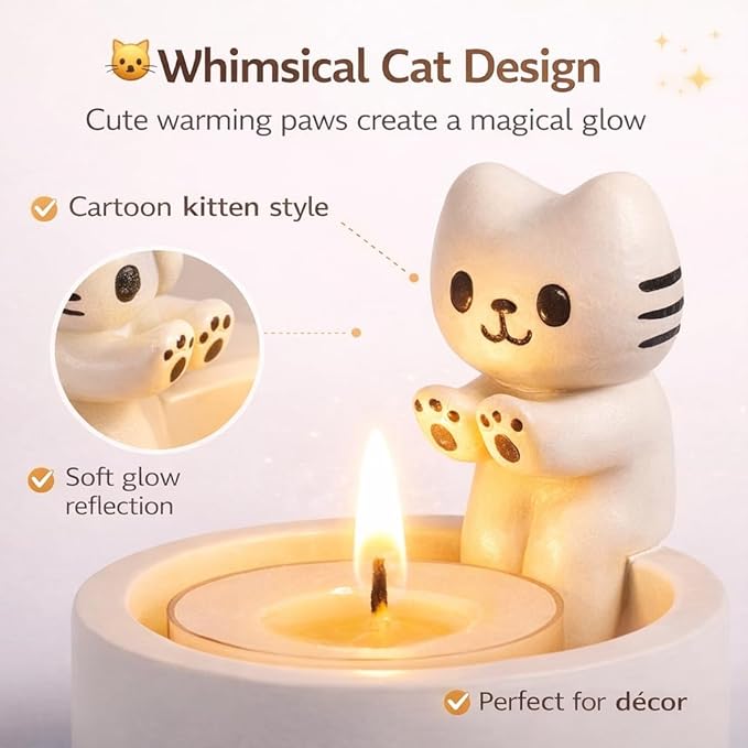 petzlifeworld Cat Candle Holder (Candle Not Included) Cute Cartoon Kitten Tealight Holder, Resin Candle Stand for Home Decor, Warming Paws Candle Holder, Gift for Women Girls Cat Lovers Bedroom Table Decor