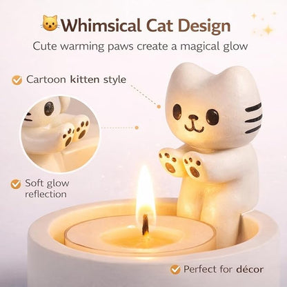 petzlifeworld Cat Candle Holder (Candle Not Included) Cute Cartoon Kitten Tealight Holder, Resin Candle Stand for Home Decor, Warming Paws Candle Holder, Gift for Women Girls Cat Lovers Bedroom Table Decor