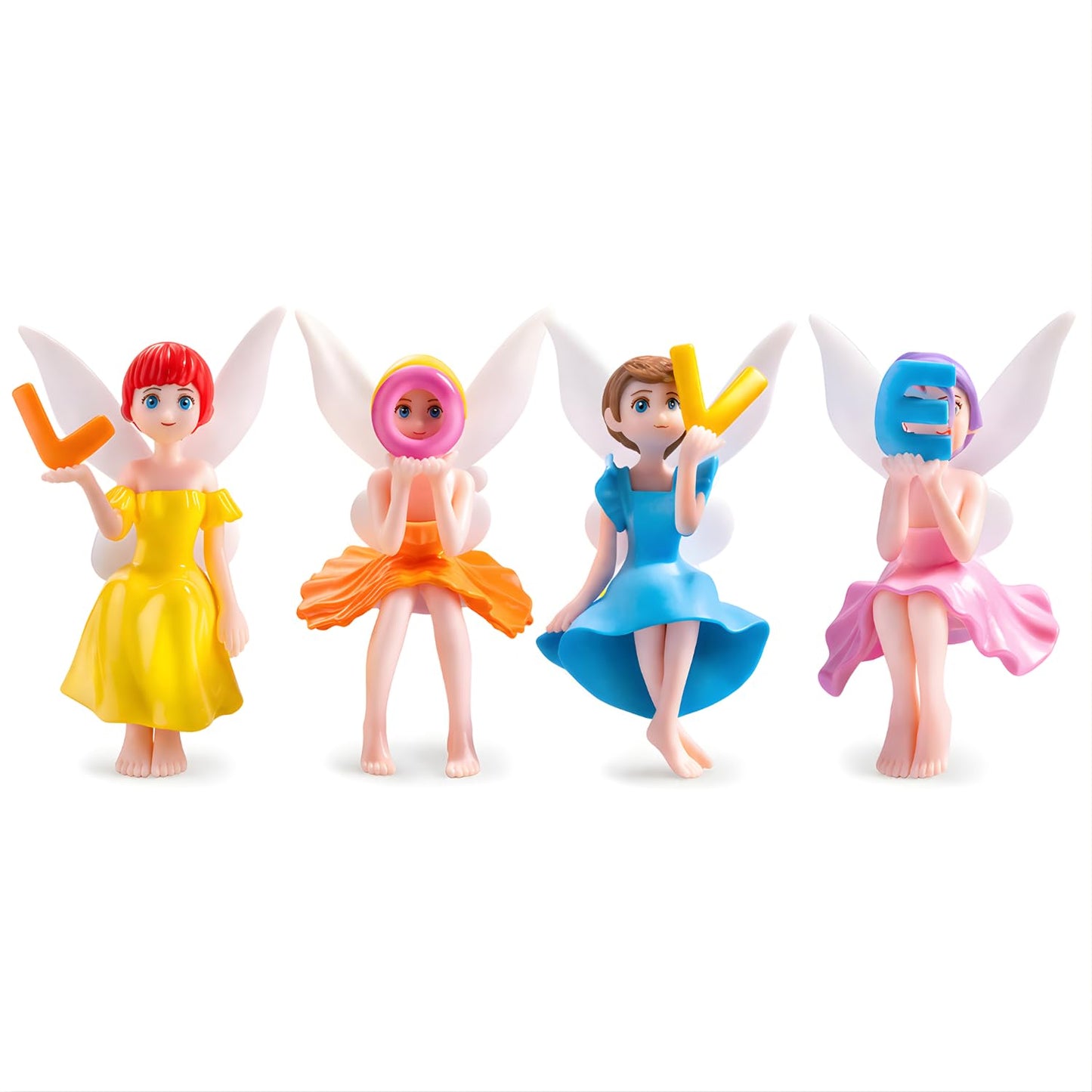 petzlifeworld Cute Fairy Alphabet Figurines Set – Decorative Mini Angel Dolls Holding Love Letters, Resin Miniatures for Home Decor, Cake Toppers, Desk & Gift