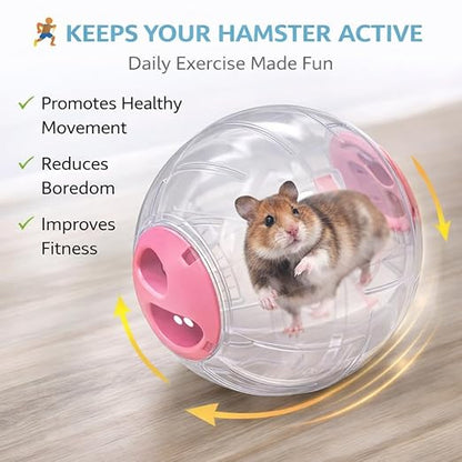 Petzlifeworld Large Hamster Exercise Ball 12CM Transparent Running Ball | Safe Lock Design | Small Animal Exercise Toy for Syrian Hamsters, Mice & Rodents | Cage Accessories & Play Toy