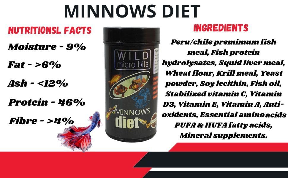Aquatic Remedies Minnows Diet - 0.6 mm Slow Sinking Granules | Feed for Ramirezy, Corydoras, Small Rainbows, Tetras, Bettas and Guppies (Medium (100G))