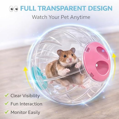 Petzlifeworld Large Hamster Exercise Ball 14CM Transparent Running Ball | Safe Lock Design | Small Animal Exercise Toy for Syrian Hamsters, Mice & Rodents | Cage Accessories & Play Toy
