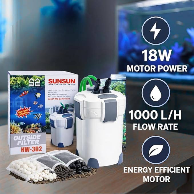 Sunsun (HW-302) Multi Stage External Outside Canister Filter with Filter Media for Aquarium Fish Tank | Suitable for 2.5 Feet Tank to 4 Feet Tank petzlifeworld