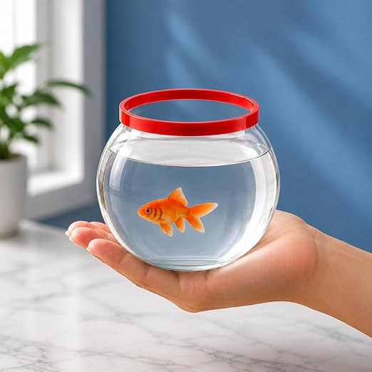 Petzlifeworld Mini Acrylic Fish Bowl (Bowl Only) with Open Ring Top (Random Color) 12.7 x 12.7cm Small Fish Tank for Betta, Goldfish | Cute Desktop Aquarium for Home, Office & Table Décor