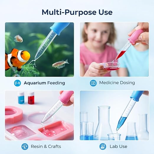 petzlifeworld 5ML Silicone Pipette Dropper (2 PCS) – Aquarium Feeding, Fertilizer Dosing & Liquid Transfer | Accurate Measurement, Soft Flexible Bulb, Easy Squeeze for Fish, Artemia, Lab, Resin & DIY