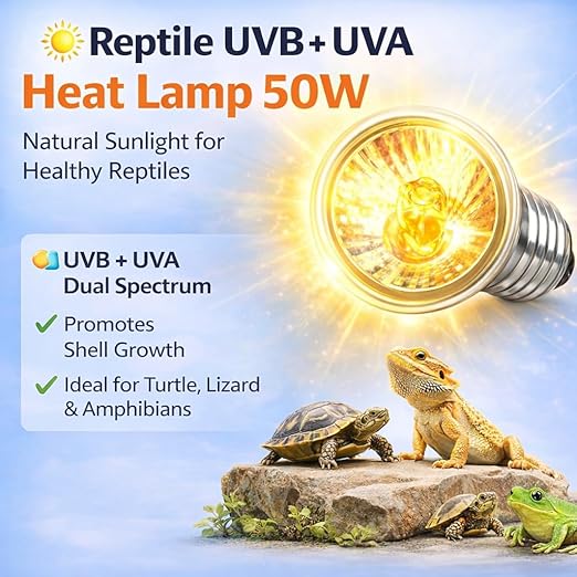 Petzlifeworld  1 Pcs Reptile UVB + UVA Heat Lamp  E27 Base, Basking Light for Turtle Tortoise Lizard Frog Snake, Dual Spectrum UV Light for Calcium Growth & Heating, Terrarium Aquarium Bulb