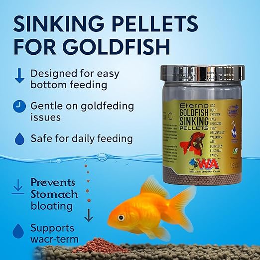 WA Wa Eterno Gold Fish Sinking Pellets Fish Food,220G(500Ml)|45% High Protein Feed Enriched With Aminoacids Vitamins And Minerals For Premium Grade Gold Fish By Petzlifeworld