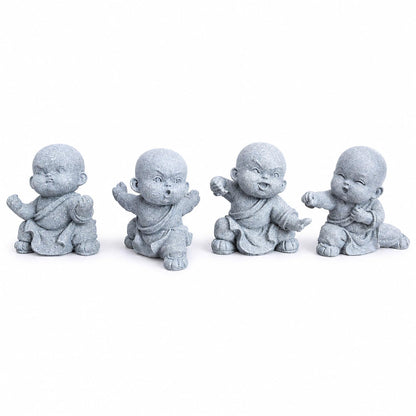 Petzlifeworld   4 Pcs Mini Monk Figures – Retro Resin Buddhist Statues | Cute Stone-Look Monk Decor for Aquarium, Home, Office, Garden, Desk, Shelf & Zen Decoration