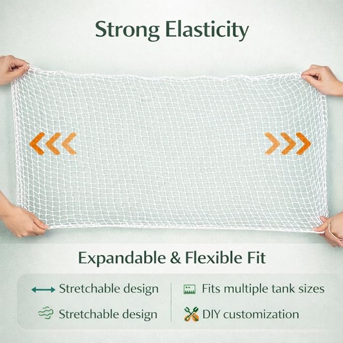 Petzlifeworld Aquarium Protective Mesh Net Cover – Nylon Rope Fish Tank Jump Guard Lid | Breathable Escape Prevention Net for Fish, Turtle & Reptile Tanks | DIY Stretchable Aquarium Cover