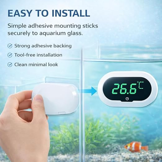 YEE Digital Aquarium Thermometer with LCD Display, High Accuracy ±0.1°C Fish Tank Temperature Monitor, Touch Wake-Up Screen, 0-50°C Temperature Range