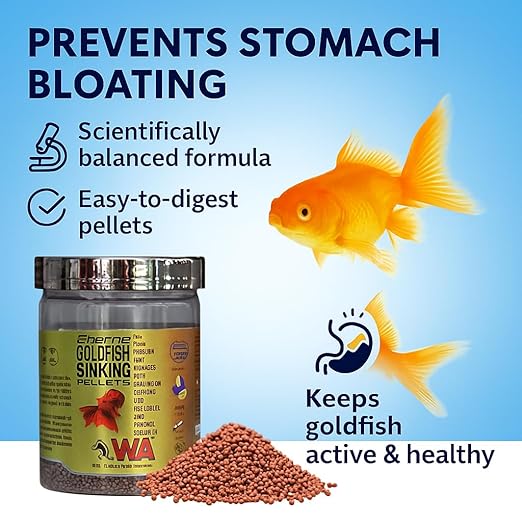 WA Wa Eterno Gold Fish Sinking Pellets Fish Food,220G(500Ml)|45% High Protein Feed Enriched With Aminoacids Vitamins And Minerals For Premium Grade Gold Fish By Petzlifeworld