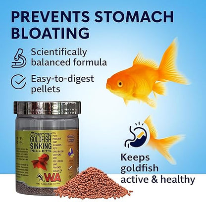 WA Wa Eterno Gold Fish Sinking Pellets Fish Food,220G(500Ml)|45% High Protein Feed Enriched With Aminoacids Vitamins And Minerals For Premium Grade Gold Fish By Petzlifeworld