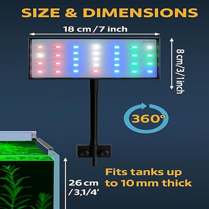 Petzlifeworld Nemo E-500 | 10W Multi-Mode WRGB Aquarium LED Light | Clip-On Lamp for Upto 2 Feet Tank | Ultra-Thin-Sleek Design | 3 Lighting Modes | Energy-Efficient & Splash-Proof