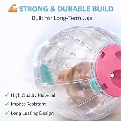 Petzlifeworld Large Hamster Exercise Ball 14CM Transparent Running Ball | Safe Lock Design | Small Animal Exercise Toy for Syrian Hamsters, Mice & Rodents | Cage Accessories & Play Toy
