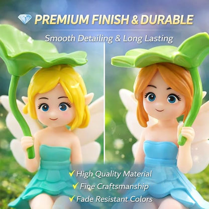Petzlifeworld Cute Lotus Leaf Fairy Figurines (2 Pcs) | Miniature Aquarium Decoration, Car Dashboard Decor, Home Tabletop Showpiece | Aesthetic Gift for Girls, Women & Couples