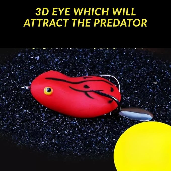 petzlifeworld Realistic Red Soft Frog Fishing Lure 1pc – Topwater Floating Frog Bait with Double Hooks – Weedless Design for Bass, Snakehead, Pike – Life-Like Action | Red Colour