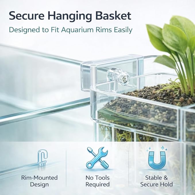 petzlifeworld 1Pcs Clear Acrylic Three-Compartment Hanging Hydroponic Planter | Hanging Plant Holder with Visible Root Growth | Decorative Aquatic Planter for Fish Tanks (18 × 6.5 × 8 cm)