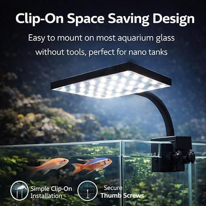 Bluepet Flat Nano S4 16W WRGB LED Aquarium Light | Clip-On Plant Grow Light with 360° Adjustable Head for Nano & Small Fish Tanks
