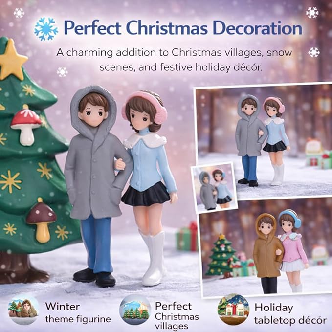 Petzlifeworld Miniature Snow Couple Figurines Romantic Hand-Holding Pair for DIY Fairy Garden, Terrarium, Aquarium & Christmas Village Decor – Cute Winter Mini Figurine Set for Tabletop Decoration & Gift