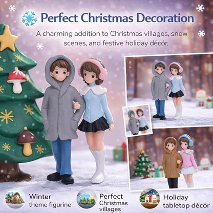 Petzlifeworld Miniature Snow Couple Figurines Romantic Hand-Holding Pair for DIY Fairy Garden, Terrarium, Aquarium & Christmas Village Decor – Cute Winter Mini Figurine Set for Tabletop Decoration & Gift