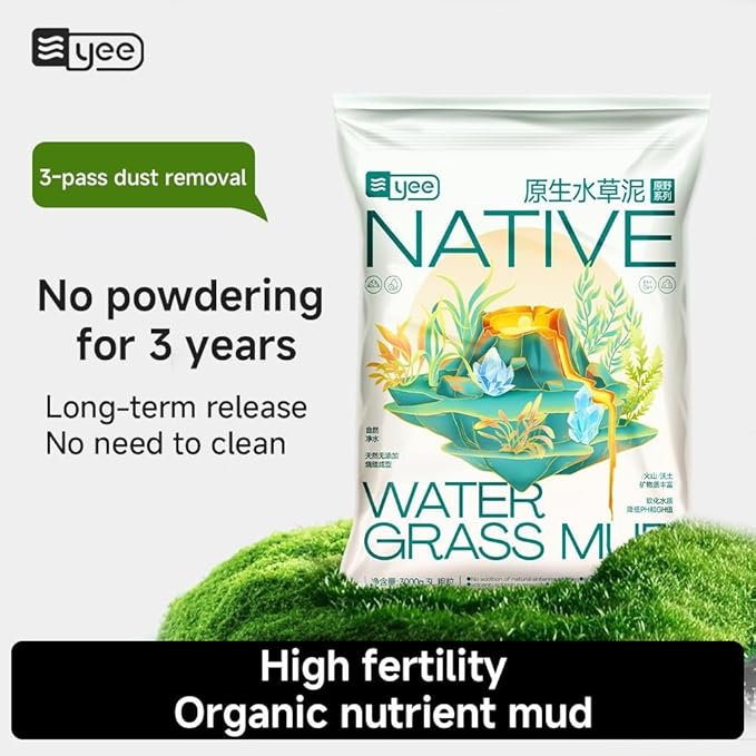 YEE 3L Native Water Grass Aquarium Soil for Planted Aquarium | Nutrient Rich Aqua Soil Substrate for Fish Tanks | pH Buffering 6.0–7.0 | Low Dust Long-Lasting Granules