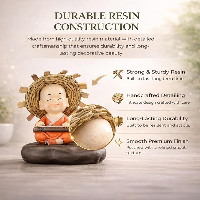 Petzlifeworld Resin Little Buddha Monk with Hydroponic Plant Vase Glass Bowl – Cute Zen Monk Figurine Planter for Indoor Plants, Desktop Table Decor, Hydroponic Pothos Holder for Home Office Decoration