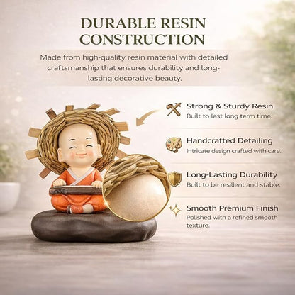 Petzlifeworld Resin Little Buddha Monk with Hydroponic Plant Vase Glass Bowl – Cute Zen Monk Figurine Planter for Indoor Plants, Desktop Table Decor, Hydroponic Pothos Holder for Home Office Decoration