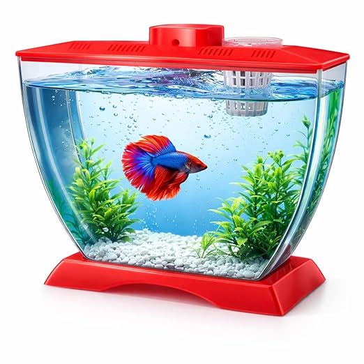 petzlifeworld Mini Acrylic Betta Fish Tank with Plant Pot Holder | Clear Acrylic | 22×12×15 cm | Desktop Nano Tank for Betta & Small Fish | Kid Safe, Beginner Friendly | Random Colour