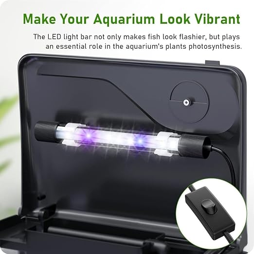 Nemo (RX-230 Thunder Black) Aquarium Starter Kit Small Acrylic Betta Fish Tank Desktop with Filter Pump LED Light, Crystal Clear 360° Viewing, Shatter-Resistant & Leak-Proof Base|Size - 28*23*16cm