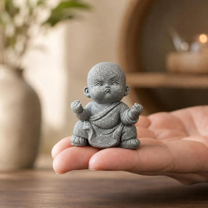 Petzlifeworld   4 Pcs Mini Monk Figures – Retro Resin Buddhist Statues | Cute Stone-Look Monk Decor for Aquarium, Home, Office, Garden, Desk, Shelf & Zen Decoration