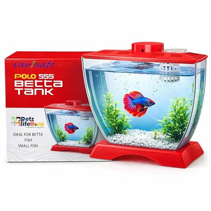 petzlifeworld Mini Acrylic Betta Fish Tank with Plant Pot Holder | Clear Acrylic | 22×12×15 cm | Desktop Nano Tank for Betta & Small Fish | Kid Safe, Beginner Friendly | Random Colour