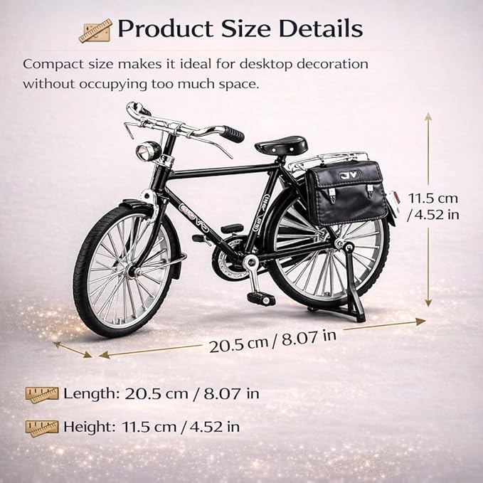 Petzlifeworld Mini Retro Alloy Bicycle Model – Classic Black DIY Bicycle Figurine, Vintage Style Desktop Ornament, Alloy Metal Bicycle Model Kit with Assembly Parts