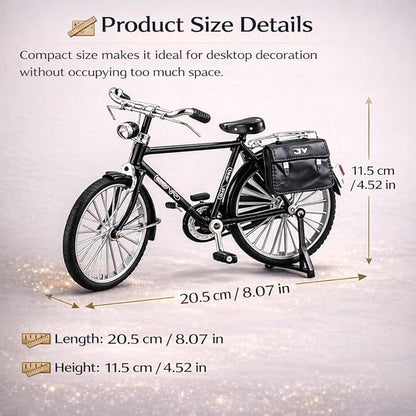 Petzlifeworld Mini Retro Alloy Bicycle Model – Classic Black DIY Bicycle Figurine, Vintage Style Desktop Ornament, Alloy Metal Bicycle Model Kit with Assembly Parts