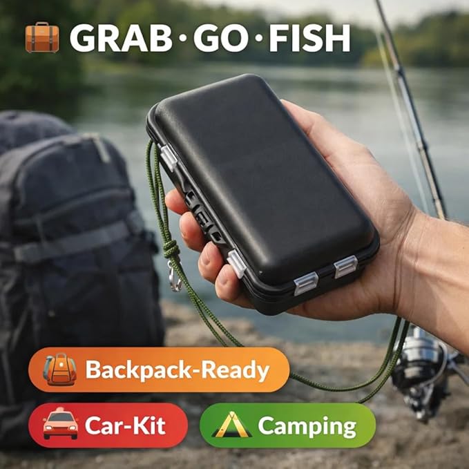 petzlifeworld Mini  and small Portable Fishing Tackle Box, 1pc Black Multi-Compartment Organizer with Lockable Lid & Design, Durable Lure Storage Case for Hooks, Rigs & Fishing Gear, Ideal for Anglers & Outdoor Use