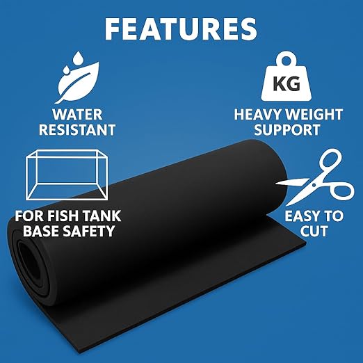 Petzlifeworld Heavy-Duty Aquarium Rubber Mat for Fish Tank Base Safety – Water Resistant, Shock Absorbing & Easy to Trim/ 6mm